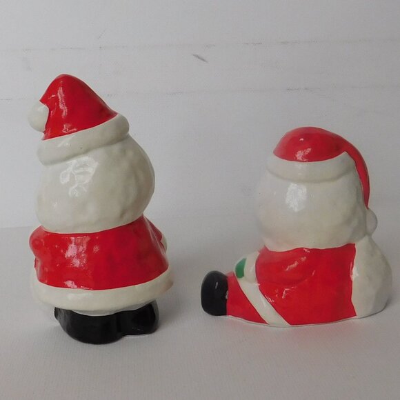 Green Holly Leaf Berry Stem Christmas Candy Dish & Santa Figurine Set Vintage - Picture 4 of 13